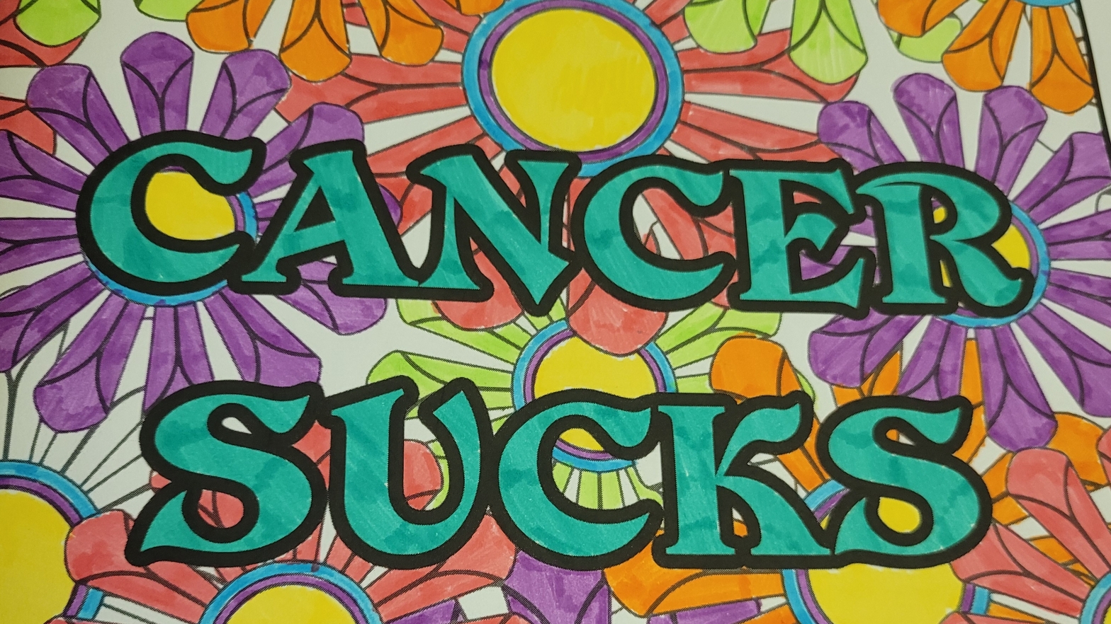 “Cancer Sucks” scene from adult colouring book, by Alastair Lichten